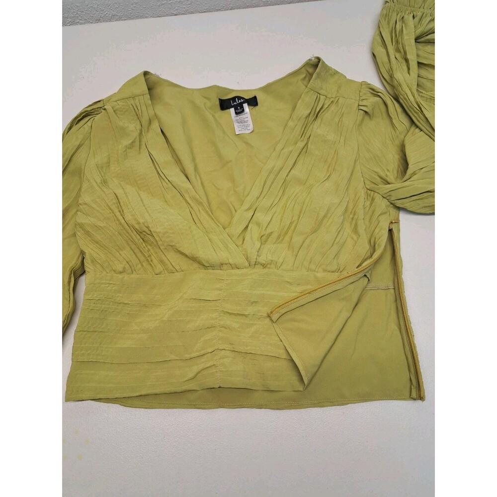 Lulus Bring The Pleat Lime Green Pleated Long Sleeve Top S - Picture 4 of 5